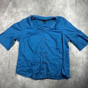 Lane Bryant Blue Button Front Stretch Cotton Shirt Womens 22/24 Plus Career Chic